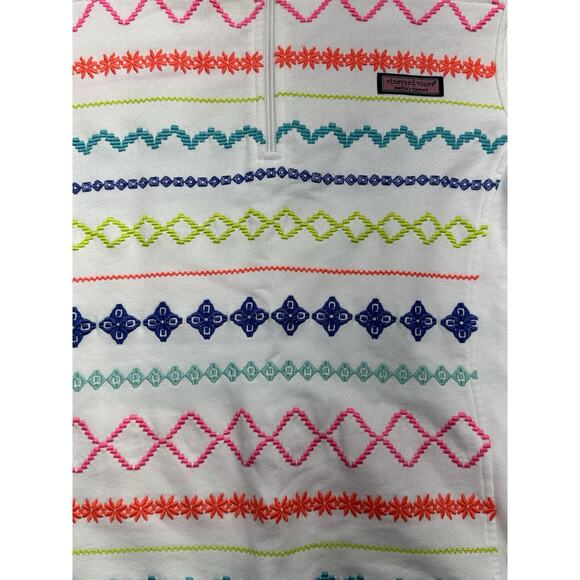 Vineyard Vines Womens Small Island Embroidered Multi Colored Quarter Zip Shep - Picture 2 of 7